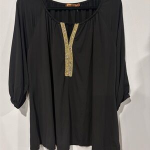 Belldini Elegant Black Top with Gold Sparkly Accents Size 2X